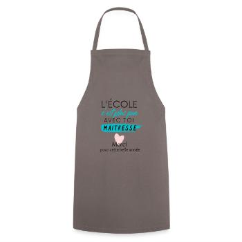 cadeau maitresse - école plus fun avec maitresse - Tablier de cuisine - gris - Devant - AI Model Male 185 dark (185cm)