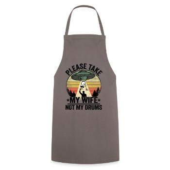 Funny UFO Drums Abduction Drummer Drum Set Gift - Cooking Apron - grey - Front - AI Model Male 185 dark (185cm)