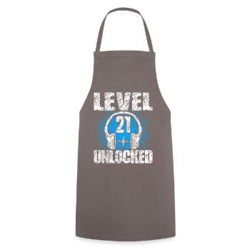 Level 21 Unlocked Birthday Gift 21 Years - Cooking Apron - grey - Front - AI Model Male 185 dark (185cm)