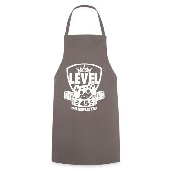 Niveau 45 Cadeau d’anniversaire complet 45 ans - Tablier de cuisine - gris - Devant - AI Model Male 185 dark (185cm)
