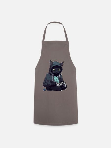 Gamer Schwarze Katze Gaming Bombay Katzen Zocker - Kochschürze - Grau