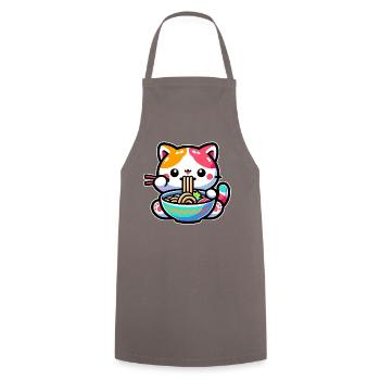 Japanese Anime Manga Cat Ramen for Cat Lovers - Cooking Apron - grey - Front - AI Model Male 185 dark (185cm)