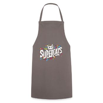 Supercats 8 Logo - Kochschürze - Grau - Vorne - AI Model Male 185 dark (185cm)