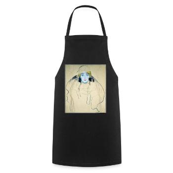 Gustav Klimt - Woman's head. 1918th - Cooking Apron - black - Front - AI Model Male 185 dark (185cm)