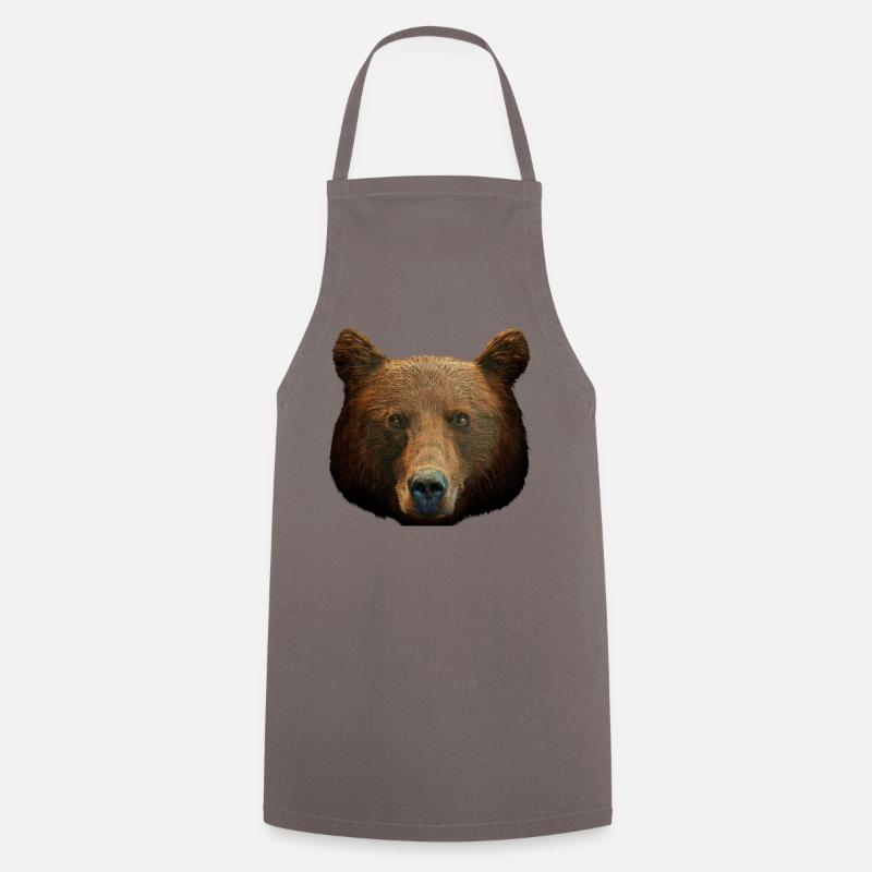 Brown Bear Head Bear Motif for Brown Bears Team or - Cooking Apron - grey