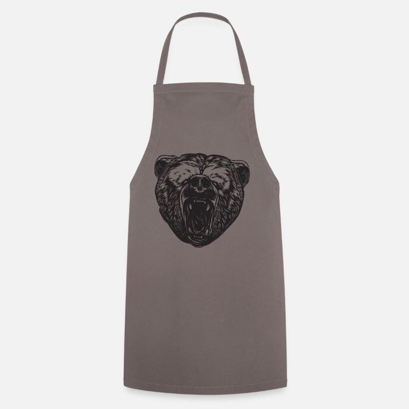 Motif d’ours à tête d’ours brun pour équipe d’ours brun ou - Tablier de cuisine - gris