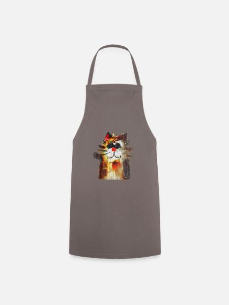 Used look vintage Katze Winkekatze - Kochschürze - Grau