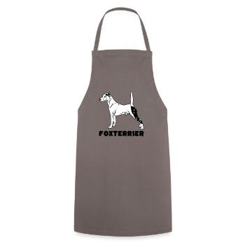 Foxterrier stehend mit Text - Kochschürze - Grau - Vorne - AI Model Male 185 dark (185cm)