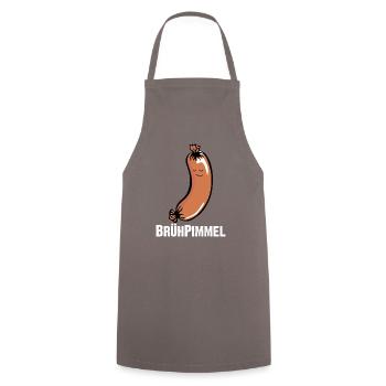 Brühpimmel, Knackwurst, Bockwurst, Augsburger - Kochschürze - Grau - Vorne - AI Model Male 185 dark (185cm)