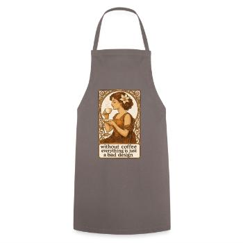Art Nouveau Pin-Up: No design without coffee - Cooking Apron - grey - Front - AI Model Male 185 dark (185cm)