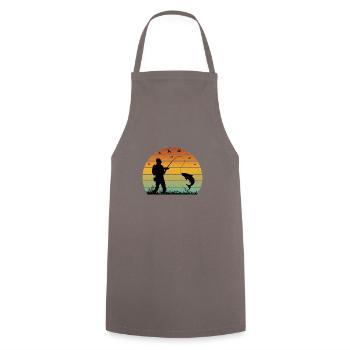Sunset Fishing Band Rétro Pêche Vintage - Tablier de cuisine - gris - Devant - AI Model Male 185 dark (185cm)