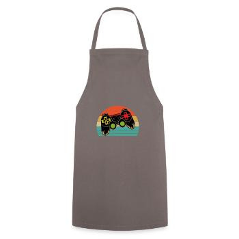 Retro Sunset Heart Gaming Controllers Gamer Gift - Cooking Apron - grey - Front - AI Model Male 185 dark (185cm)