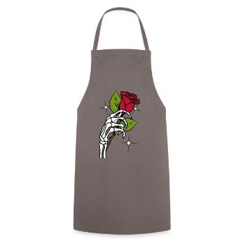 🌹💀 Eternal Love: Skeleton Hand with Rose 🌹💀 - Cooking Apron - grey - Front - AI Model Male 185 dark (185cm)