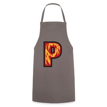 Buchstabe P mit Flammen - Buchstabe mit Feuer 🔥 - Kochschürze - Grau - Vorne - AI Model Male 185 dark (185cm)