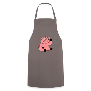 Niedliches Cartoon Comic Schwein Winkt Freundlich - Kochschürze - Grau - Vorne - AI Model Male 185 dark (185cm)