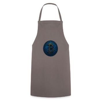 Bitcoin Blau Gold - Kochschürze - Grau - Vorne - AI Model Male 185 dark (185cm)