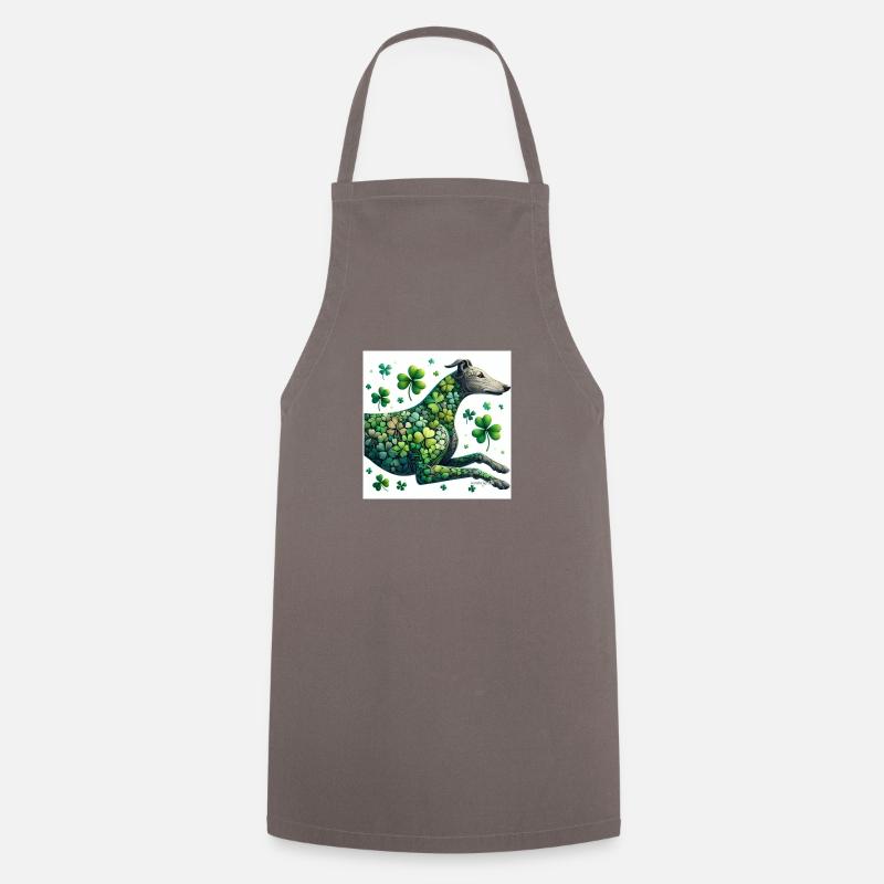 Lucky Greyhound - Shamrock Sighthound - Cooking Apron - grey