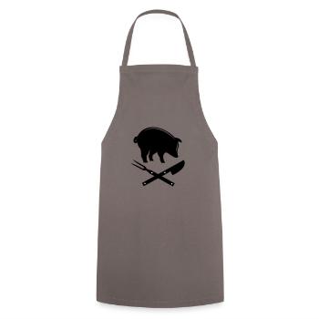 Grillen Gabel Messer Schwein Fleisch Steak Meister - Kochschürze - Grau - Vorne - AI Model Male 185 dark (185cm)