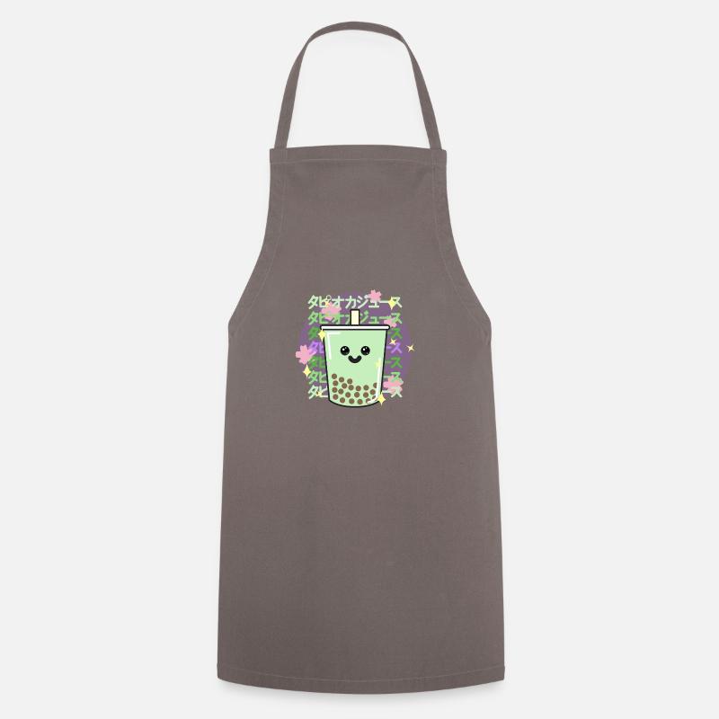 Sweet Kawaii Bubble tea with Japanese script - Cooking Apron - grey