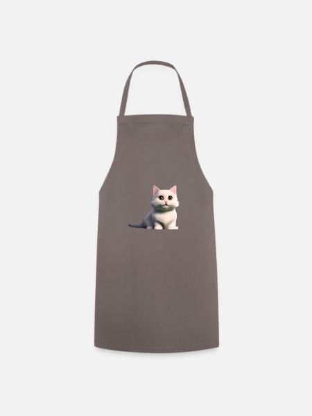 weiße Mietzekatze - Kochschürze - Grau