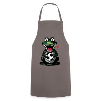 Krokodil mit Fußball – Lustiges Fußball Design - Kochschürze - Grau - Vorne - AI Model Male 185 dark (185cm)