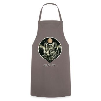 Silent Mind - Fox in Woodcut Style - Cooking Apron - grey - Front - AI Model Male 185 dark (185cm)