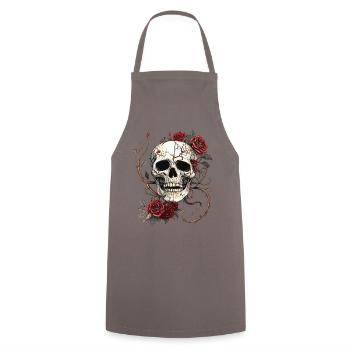Vintage Totenkopf & rote Rosen Gothic Totenkopf - Kochschürze - Grau - Vorne - AI Model Male 185 dark (185cm)