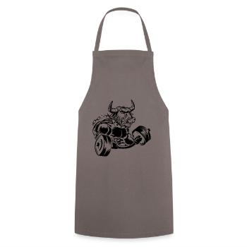 Bulle Beast Stier Hantel Fitness - Kochschürze - Grau - Vorne - AI Model Male 185 dark (185cm)
