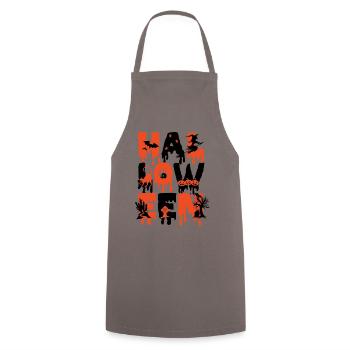 Halloween Witch, Bat, Pumpkin, Cat, Graveyard - Cooking Apron - grey - Front - AI Model Male 185 dark (185cm)