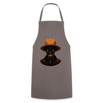 An Orange skeleton like head wearing a hat - Cooking Apron - grey - Front - AI Model Male 185 dark (185cm)