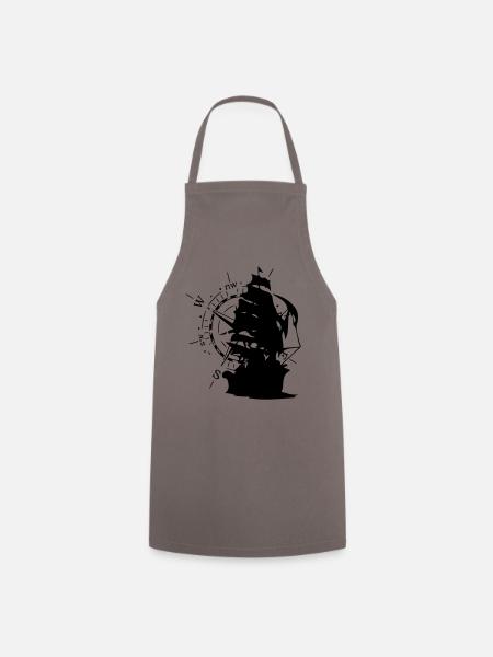 WindRose mit Segelschiff | Freizeimode Bstyled - Kochschürze - Grau
