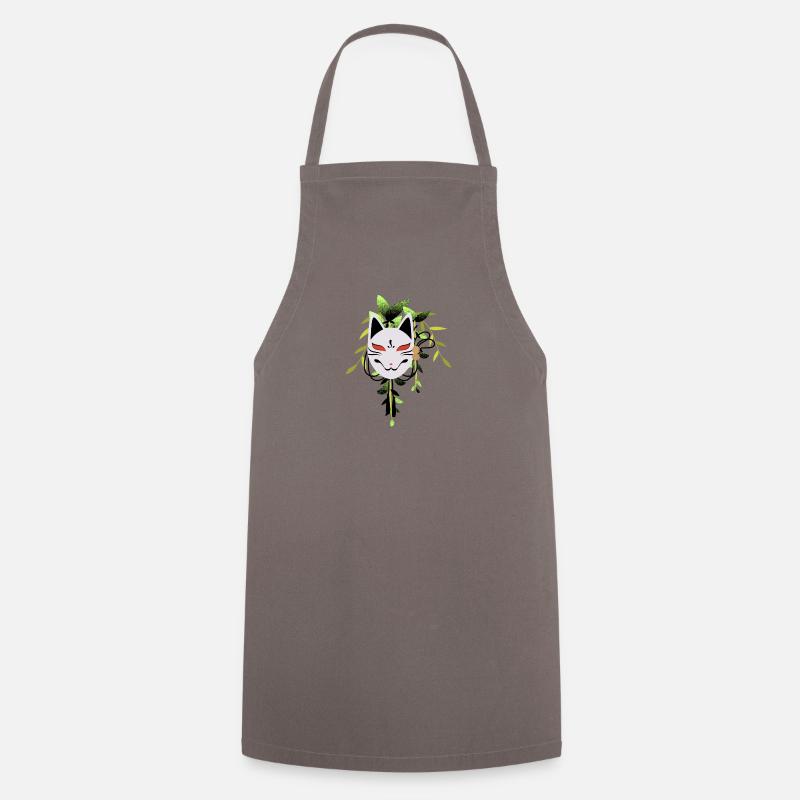 Masque de renard japonais vert - Tablier de cuisine - gris