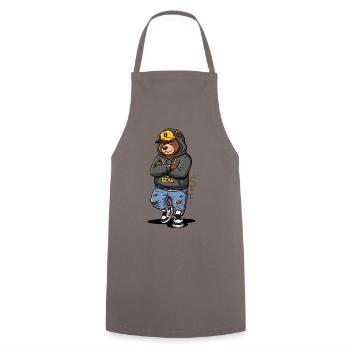Urban bear hoodie with chain street art - Cooking Apron - grey - Front - AI Model Male 185 dark (185cm)