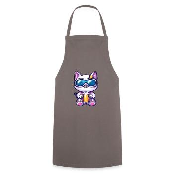 Katze Apres Ski Bier - Kochschürze - Grau - Vorne - AI Model Male 185 dark (185cm)