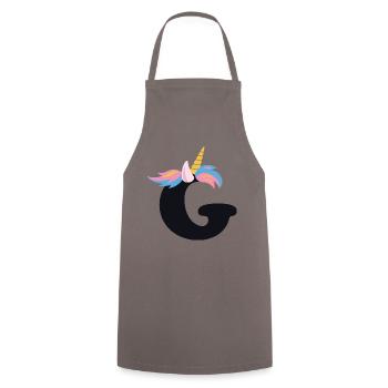 Unicorn Letter Rainbow Style "G" | be unique - Cooking Apron - grey - Front - AI Model Male 185 dark (185cm)