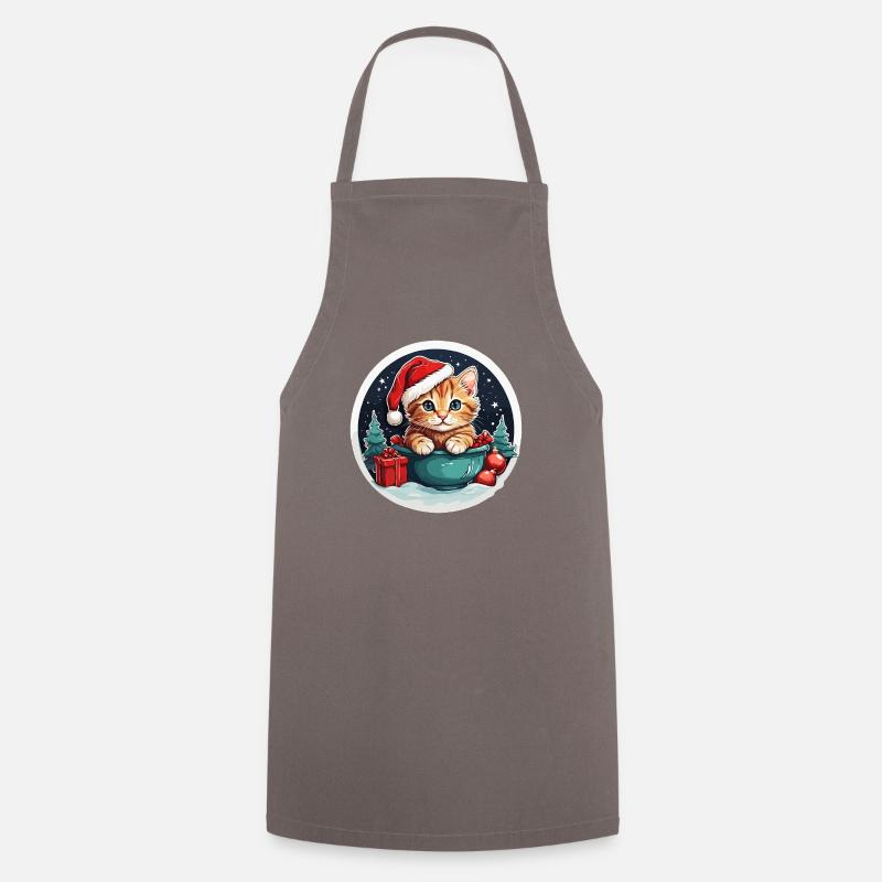 chat de Noël tigré - Tablier de cuisine - gris