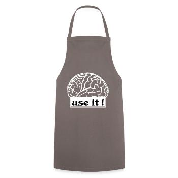 Sprüche Use it Benutze dein Gehirn - Kochschürze - Grau - Vorne - AI Model Male 185 dark (185cm)