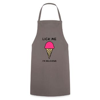 lick me i'm delicious - Kochschürze - Grau - Vorne - AI Model Male 185 dark (185cm)