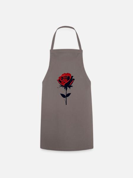 Rote Rose - Kochschürze - Grau