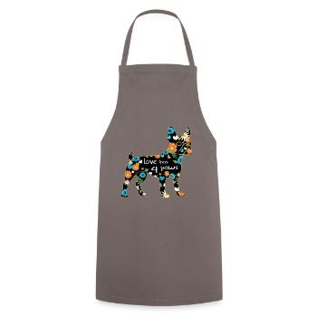 Boston Terrier chien avec des fleurs et des cœurs - Tablier de cuisine - gris - Devant - AI Model Male 185 dark (185cm)