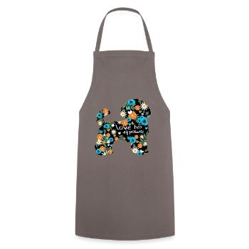 Bichon frisé chien avec des fleurs et des cœurs - Tablier de cuisine - gris - Devant - AI Model Male 185 dark (185cm)