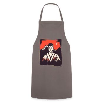 Japanische Rote Sonne: Kampfkunst Karate - Kochschürze - Grau - Vorne - AI Model Male 185 dark (185cm)