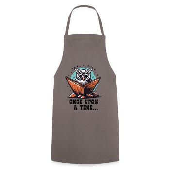 Once upon a time, there was a book-reading owl friend - Cooking Apron - grey - Front - AI Model Male 185 dark (185cm)