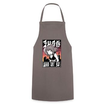 Poster: Anime-Girl, Das ergibt keinen Sinn - Kochschürze - Grau - Vorne - AI Model Male 185 dark (185cm)