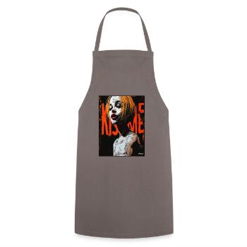 Emo Punk Cyber Girl, Kiss Me - Cooking Apron - grey - Front - AI Model Male 185 dark (185cm)