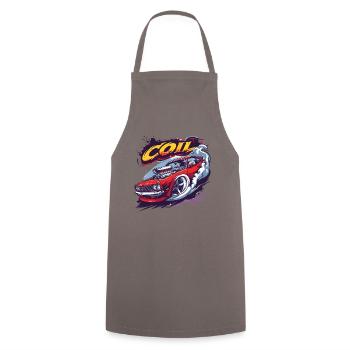 Roter Muscle-Car Turbo Cartoon-Rennfahrer - Kochschürze - Grau - Vorne - AI Model Male 185 dark (185cm)