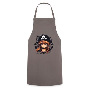 An Anime Pirate Girl - Cooking Apron - grey - Front - AI Model Male 185 dark (185cm)