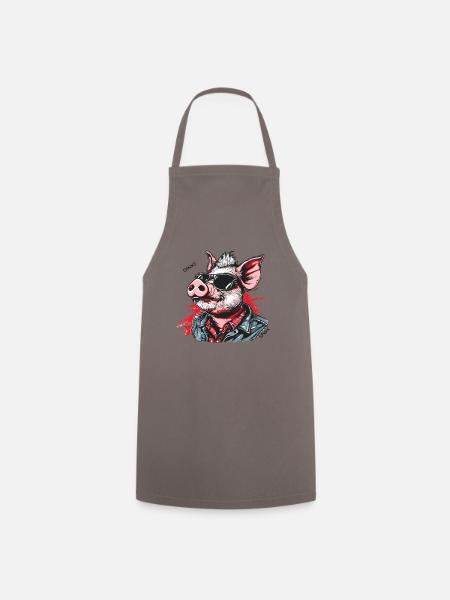 Cool Rocker Rockabilly Rock Pig - Cooking Apron - grey
