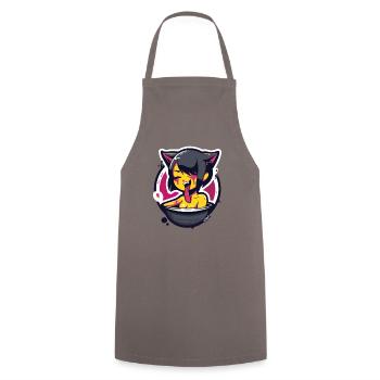 Anime kitten girl at bath day - Cooking Apron - grey - Front - AI Model Male 185 dark (185cm)