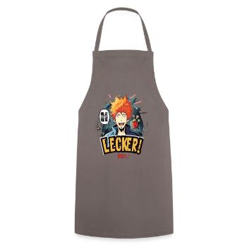 Lecker Anime-Essen mit verrücktem Typen - Kochschürze - Grau - Vorne - AI Model Male 185 dark (185cm)